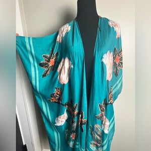Woven Heart Teal and Coral Floral Top